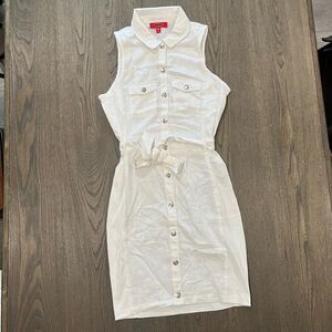 NWOT Guess Los Angeles Linen Blend White Collared Utility Tie Waist Dress Sz M